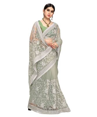 Light Green Super Net Saree With Blouse Piece 4