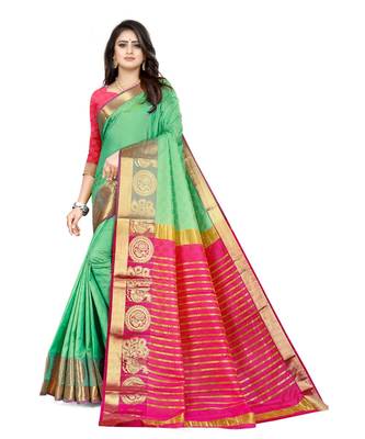 Teal Green Soft Silk Blend Saree With Blouse Piece 1