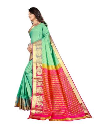 Teal Green Soft Silk Blend Saree With Blouse Piece 2