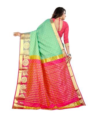 Teal Green Soft Silk Blend Saree With Blouse Piece 3