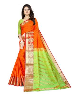 orange soft Silk saree with blouse piece 1