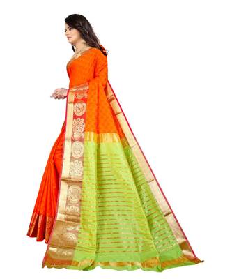 orange soft Silk saree with blouse piece 2