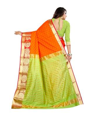 orange soft Silk saree with blouse piece 3