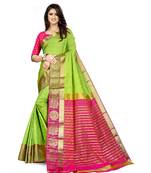 Parrot Green Soft Silk Blend Saree With Blouse Piece