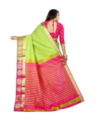Parrot Green Soft Silk Blend Saree With Blouse Piece 3