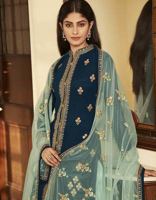 Navy-blue embroidered georgette salwar 2