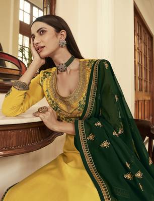 Yellow embroidered georgette salwar 3