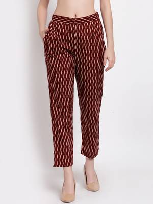 Maroon printed cotton trousers 1