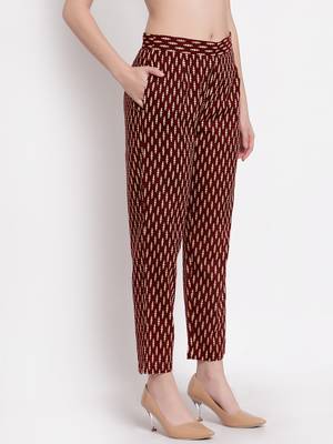 Maroon printed cotton trousers 2