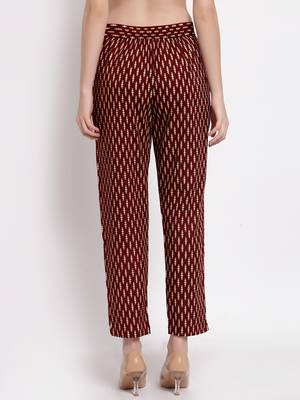 Maroon printed cotton trousers 3