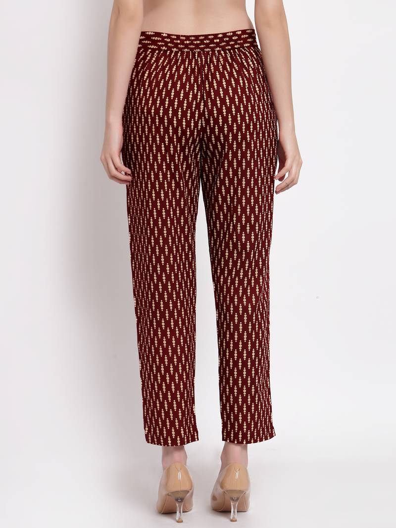 Indibelle Cotton Foil Print Trousers (Orange)