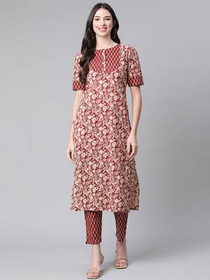 Maroon printed cotton trousers 5