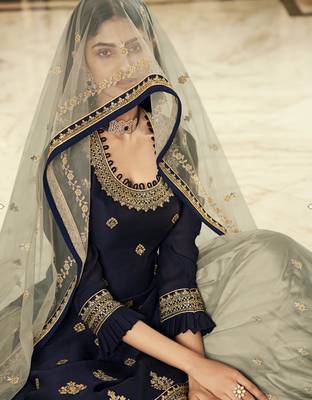 Navy-blue embroidered georgette salwar 2