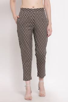 Coffee printed cotton trousers