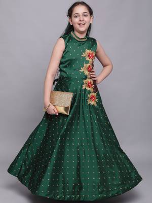 Green woven taffeta kids-girl-gowns 1