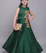 Green woven taffeta kids-girl-gowns