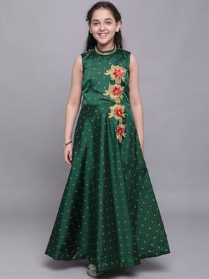 Green woven taffeta kids-girl-gowns 2