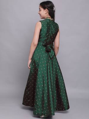 Green woven taffeta kids-girl-gowns 4