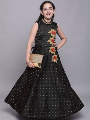 Black woven taffeta kids-girl-gowns 1