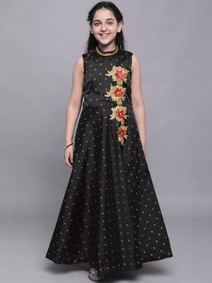 Black woven taffeta kids-girl-gowns 2