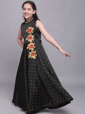 Black woven taffeta kids-girl-gowns 3