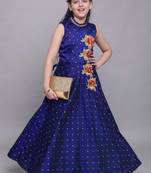 Blue woven taffeta kids-girl-gowns