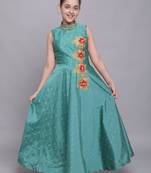 Turquoise woven taffeta kids-girl-gowns