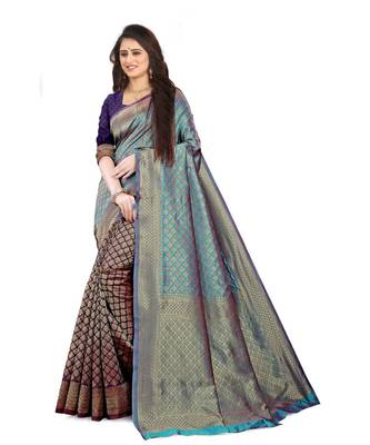 blue Soft Maithili silk saree with blouse piece 1