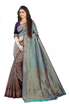 blue Soft Maithili silk saree with blouse piece