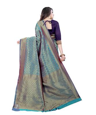 blue Soft Maithili silk saree with blouse piece 3
