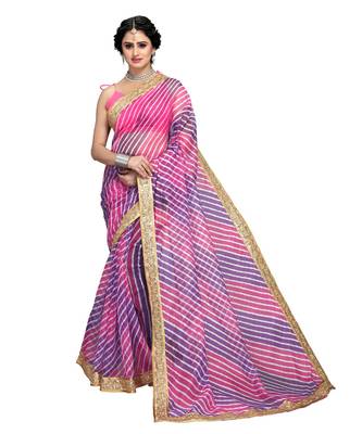Pink Organza Saree With Blouse Piece 1