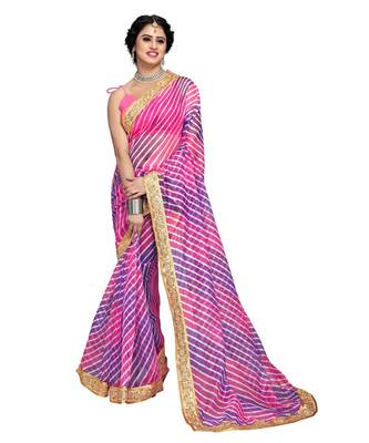 Pink Organza Saree With Blouse Piece 2