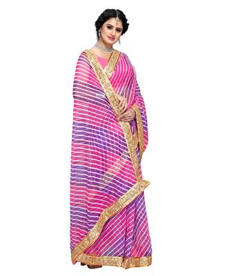 Pink Organza Saree With Blouse Piece 4