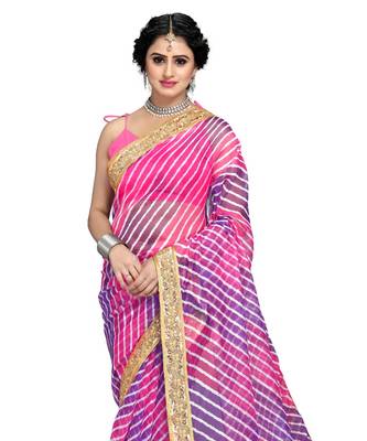 Pink Organza Saree With Blouse Piece 5