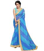 Blue Organza Saree With Blouse Piece