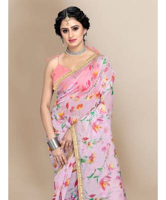 Pink Organza Saree With Blouse Piece 1