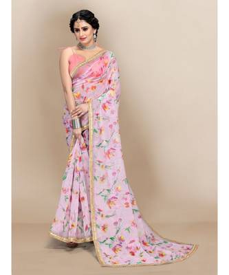 Pink Organza Saree With Blouse Piece 2