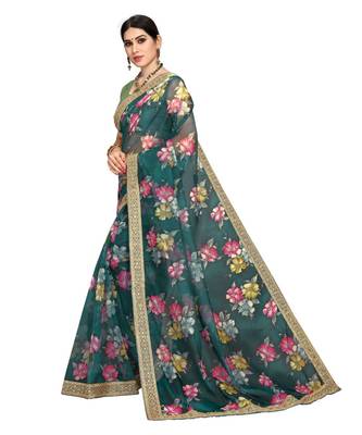 green organza saree with blouse piece 2