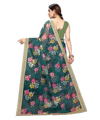 green organza saree with blouse piece 3
