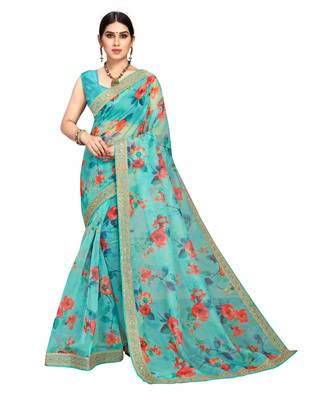aqua blue saree with blouse piece 1