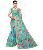 aqua blue saree with blouse piece