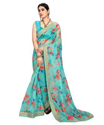 aqua blue saree with blouse piece 2