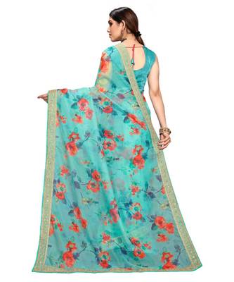 aqua blue saree with blouse piece 3