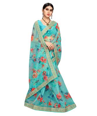aqua blue saree with blouse piece 4