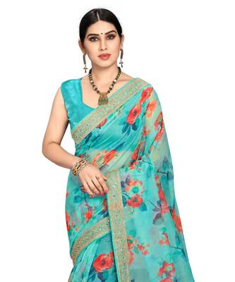 aqua blue saree with blouse piece 5
