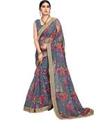 grey organza saree with blouse piece