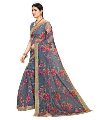 grey organza saree with blouse piece 2