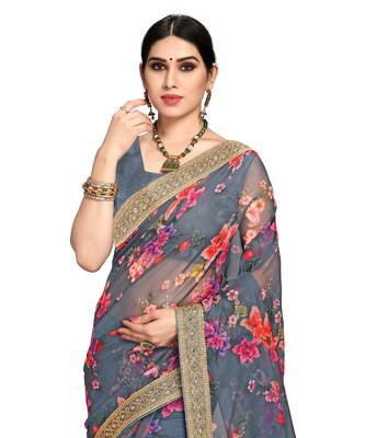 grey organza saree with blouse piece 5