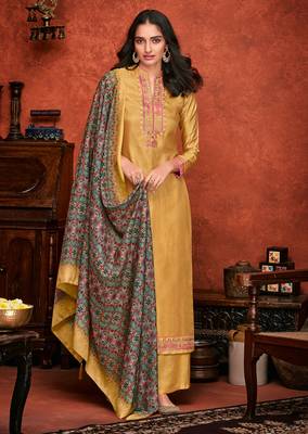 Yellow embroidered silk salwar 1