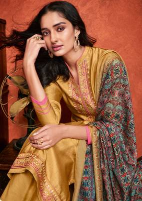 Yellow embroidered silk salwar 2